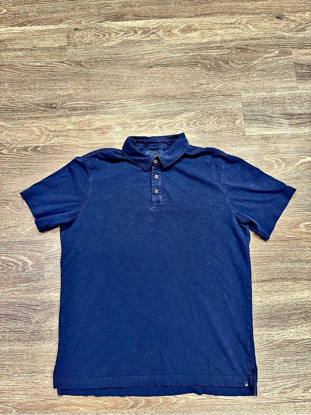 Even Tide Ryen Men's Large Navy Vintage Wash Slub Cotton Polo Shirt